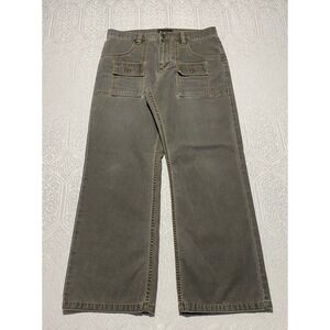 Vintage Express Cargo Pants 34x30 Faded Olive Green Wide Leg Utility Y2K Grunge